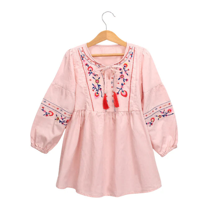 Long Sleeve Embroidery Tassel Dress